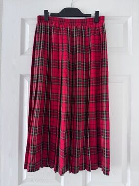 Jantzen Red Pleated Cotton Plaid Midi Skirt Women’s Size 14